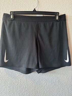 Nike Black Ribbed Athletic Shorts with White Swooshes